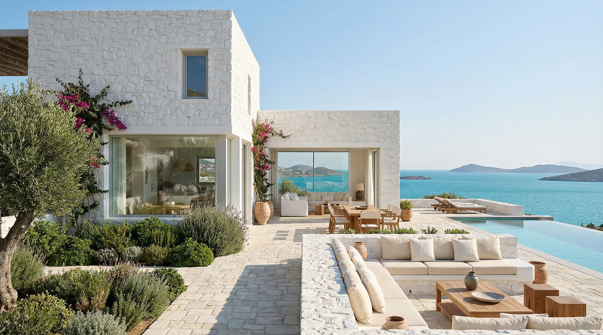 Arcadian White “Seaside villa on a-Greek island with stunning sea views