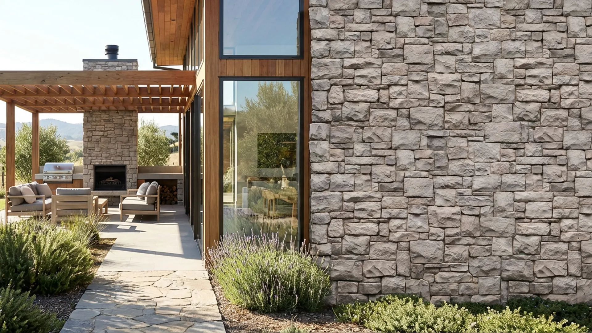 High Quality Exterior Stone Cladding Installation On Modern House