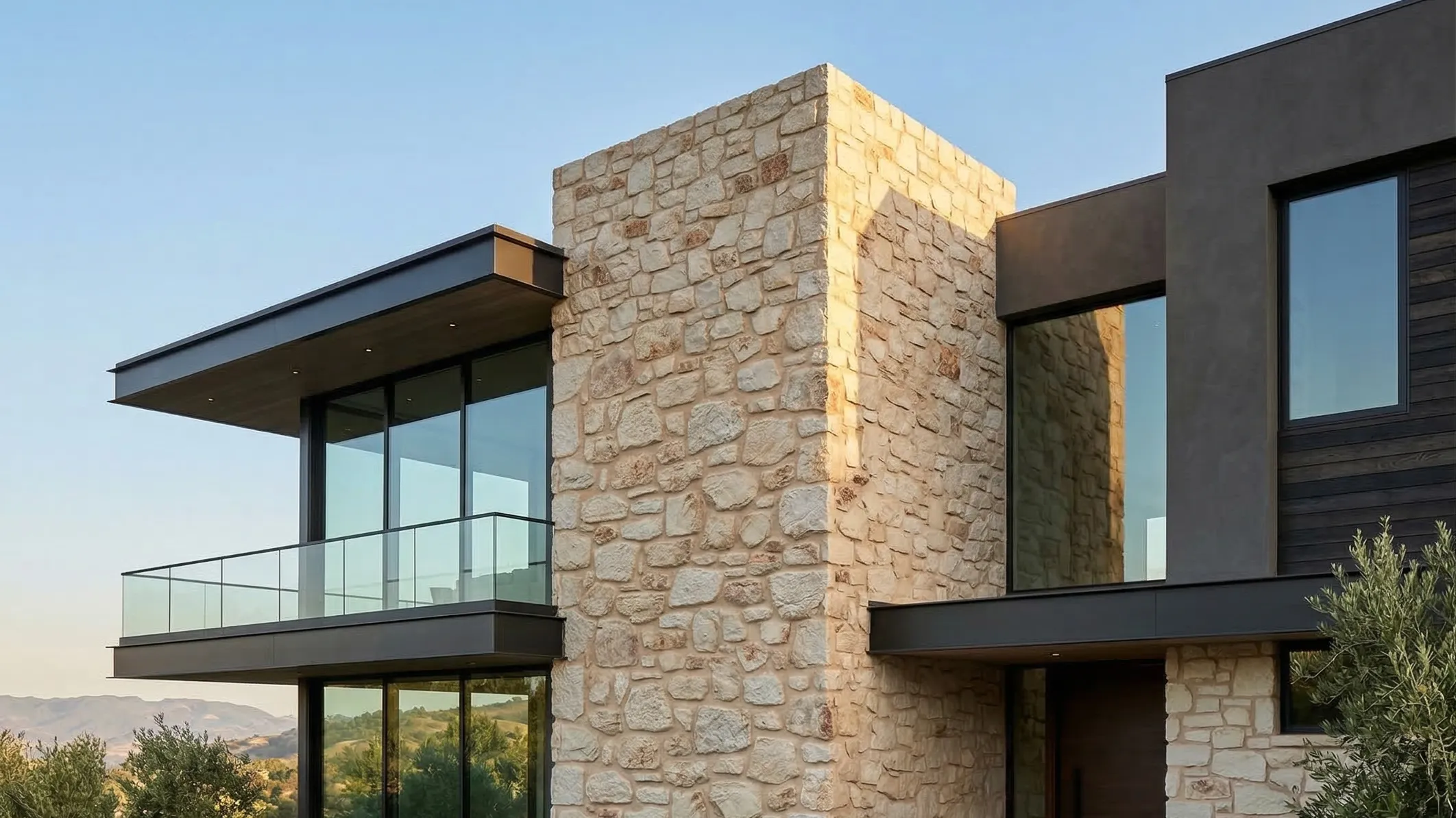 Arcadian Modern Stone Residence in Natural Light