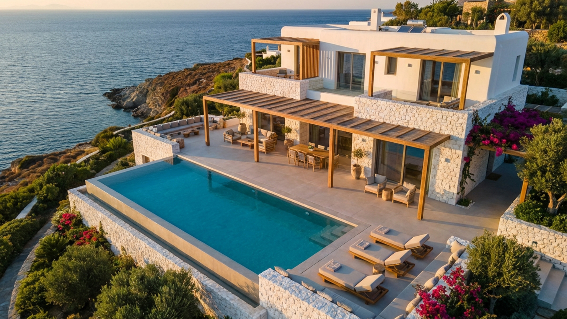 Arcadian White A luxurious summer villa on a Greek island, overlooking the deep blue sea