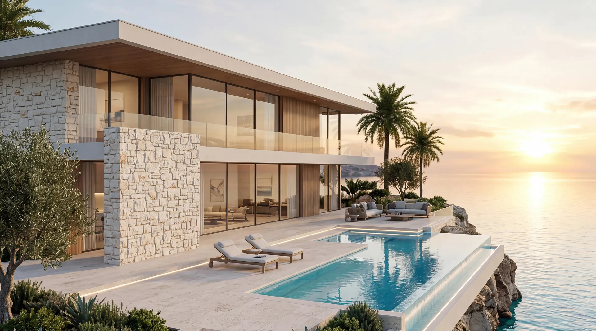Dion Cream A stunning modern luxury seaside villa perched on a coastal cliff with panoramic sea