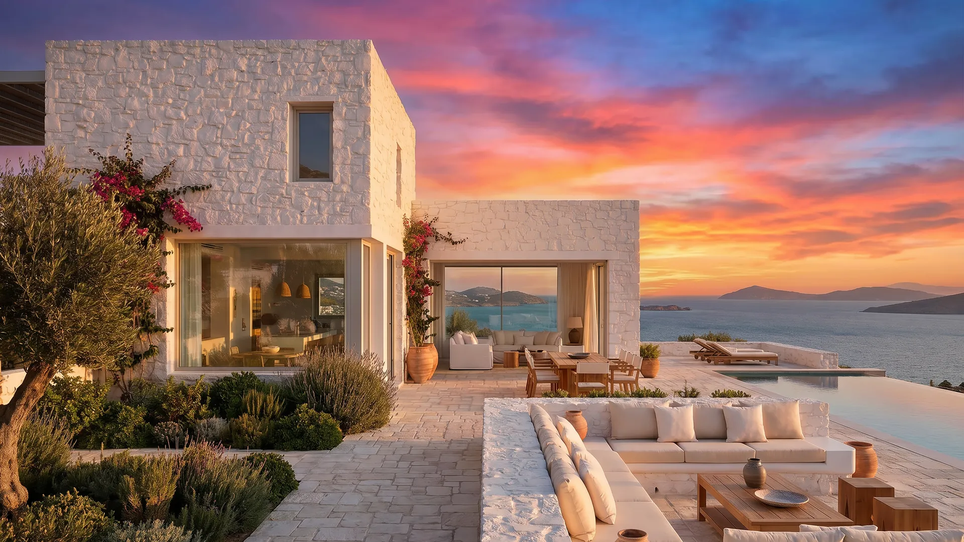 Arcadian White Firefly Greek island sunset scene